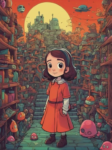 book store,bookstore,sci fiction illustration,bookshop,halloween illustration,librarian,book wall,kids illustration,digital illustration,studio ghibli,bookworm,shirakami-sanchi,book illustration,shopkeeper,akko,game illustration,books,the little girl's room,exploration,acerola,Illustration,Paper based,Paper Based 27