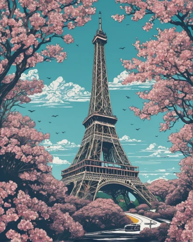 japanese sakura background,sakura background,french digital background,sakura tree,eiffel,sakura trees,paris,eifel,sakura blossom,paris clip art,springtime background,eiffel tower,sakura blossoms,spring background,the cherry blossoms,cherry blossoms,cherry blossom,travel poster,japanese floral background,cherry blossom tree,Illustration,Realistic Fantasy,Realistic Fantasy 36