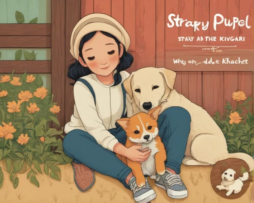 a collection of short stories for children,dog illustration,stray dogs,cd cover,stray dog,picture book,book cover,puppy pet,sticky rice,stray work,cover,companion dog,shirakami-sanchi,book illustration,akita inu,the dog a hug,stray animal,girl with dog,mystery book cover,shiba inu,Illustration,Japanese style,Japanese Style 15