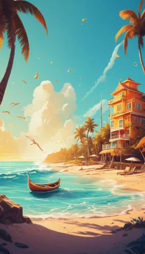 tropical beach,dream beach,beach landscape,caribbean beach,seaside resort,tropical island,beach scenery,tropical house,honolulu,south seas,summer background,tropical sea,tropics,cuba background,paradise beach,seaside country,ocean paradise,the caribbean,caribbean,ocean background,Conceptual Art,Fantasy,Fantasy 21