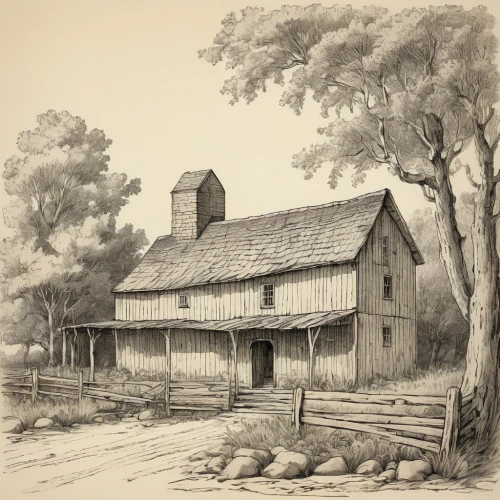 dutch mill,gristmill,lincoln's cottage,farmhouse,old mill,farm landscape,water mill,farmstead,lithograph,post mill,farm house,country cottage,barns,old colonial house,clay house,piglet barn,house drawing,rural landscape,village scene,straw roofing,Illustration,Retro,Retro 22