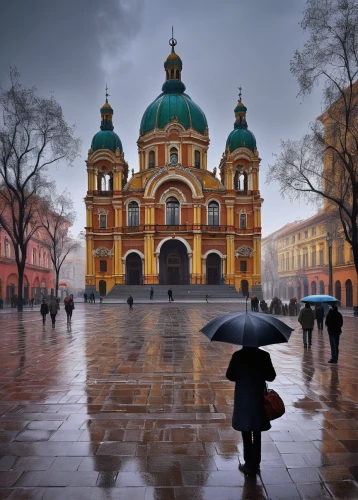 krakow,poland,prague,eastern europe,man with umbrella,wroclaw,berlin cathedral,saint petersbourg,warsaw,wiesbaden,saint petersburg,zagreb,saintpetersburg,moscow,saint isaac's cathedral,vilnius,czechia,mannheim,czech budejovice,potsdam,Art,Classical Oil Painting,Classical Oil Painting 18