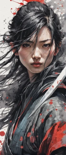 mulan,katana,swordswoman,geisha,japanese art,chinese art,yi sun sin,female warrior,samurai,xing yi quan,goki,wuchang,hwachae,geisha girl,hong,samurai fighter,game illustration,zui quan,world digital painting,dragon li,Illustration,Paper based,Paper Based 20