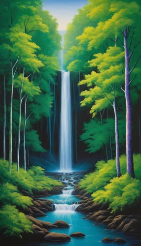 forest landscape,oil painting on canvas,green waterfall,brown waterfall,waterfall,forest background,water fall,waterfalls,water falls,oil on canvas,oil painting,ash falls,riparian forest,green trees with water,cascades,bridal veil fall,landscape background,art painting,brook landscape,cascading,Art,Artistic Painting,Artistic Painting 26