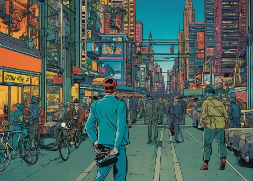 chinatown,tokyo city,tokyo,cyberpunk,straw hats,sci fiction illustration,china town,sakana,kowloon,teal blue asia,cyan,tokyo ¡¡,colorful city,bottleneck,transistor,osaka,city trans,cities,walking man,incheon,Illustration,American Style,American Style 15