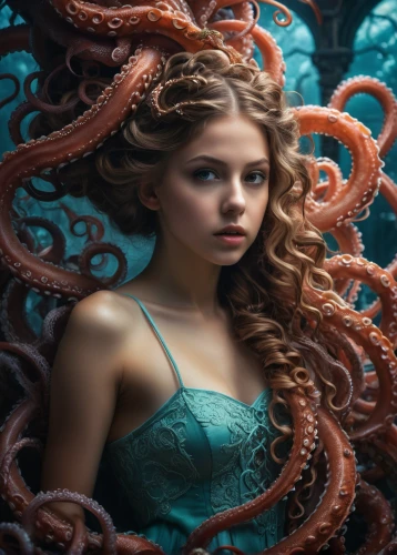 medusa,mermaid background,rapunzel,medusa gorgon,merfolk,mermaid vectors,mermaid,water nymph,the sea maid,fantasy portrait,cnidaria,under sea,fantasy art,gorgon,fantasy picture,tendrils,tentacles,octopus,ariel,siren,Photography,General,Fantasy