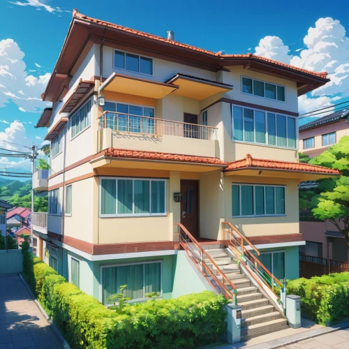 apartment house,sky apartment,an apartment,honolulu,apartment complex,apartment building,house painting,shared apartment,frame house,beautiful home,tropical house,apartment,private house,apartment block,house,holiday complex,two story house,japanese architecture,residential,aqua studio,Illustration,Japanese style,Japanese Style 03