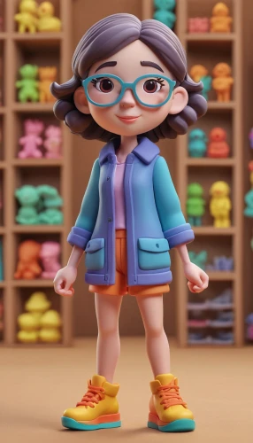 agnes,fashionable girl,cute cartoon character,clay animation,librarian,fashion girl,fashionista,children is clothing,3d model,stylized macaron,fashionable clothes,stitch frames,character animation,fashionable,kids glasses,barb,3d figure,television character,myopia,fashion doll,Unique,3D,Clay
