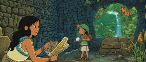 pocahontas,lilo,children studying,little girl reading,mowgli,cenote,jasmine,children's fairy tale,aladha,doctor fish,wishing well,background ivy,book illustration,fairytales,a collection of short stories for children,mural,fairy tales,background image,girl studying,fairy tale,Illustration,Children,Children 03