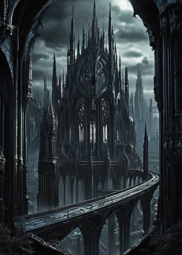 gothic architecture,haunted cathedral,gothic style,hall of the fallen,castle of the corvin,gothic,dark gothic mood,fantasy city,gothic church,black city,dark world,necropolis,destroyed city,ghost castle,the ruins of the,ruin,ancient city,cathedral,metropolis,haunted castle,Illustration,Realistic Fantasy,Realistic Fantasy 46
