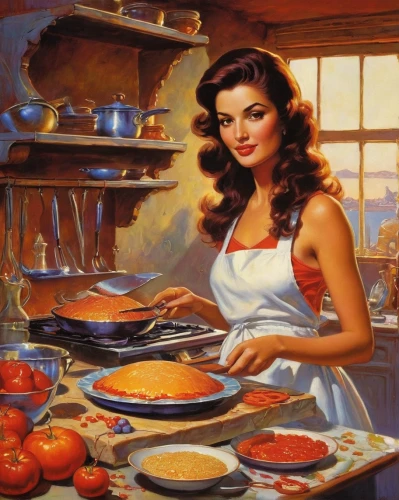 woman holding pie,girl in the kitchen,housewife,cooking book cover,homemaker,southern cooking,cookware and bakeware,cookery,old cooking books,food and cooking,domestic,vintage kitchen,red cooking,vintage dishes,recipes,food preparation,vintage art,domestic life,girl with cereal bowl,casserole,Conceptual Art,Sci-Fi,Sci-Fi 19