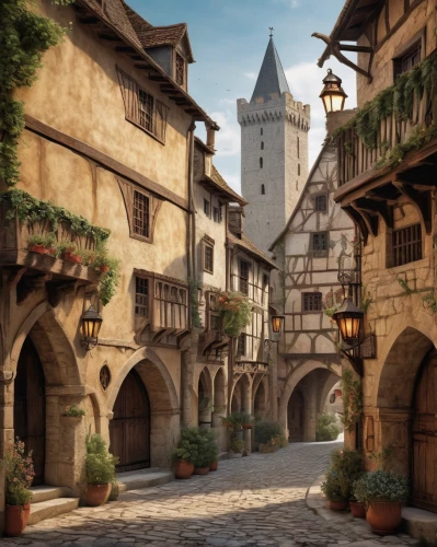 medieval street,medieval town,medieval architecture,rothenburg,medieval,knight village,medieval market,bamberg,thun,nuremberg,hamelin,the old town,old city,old town,muenster,spa town,escher village,schaffhausen,transylvania,beautiful buildings,Illustration,Realistic Fantasy,Realistic Fantasy 42