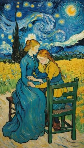 vincent van gough,vincent van gogh,post impressionism,post impressionist,young couple,woman holding pie,romantic scene,starry night,man and wife,woman sitting,courtship,girl with bread-and-butter,serenade,table artist,meticulous painting,italian painter,woman with ice-cream,breastfeeding,astronomer,children studying,Art,Artistic Painting,Artistic Painting 03