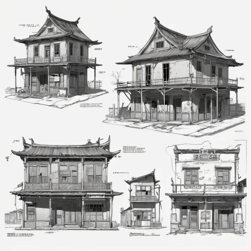 chinese architecture,asian architecture,japanese architecture,houses clipart,house drawing,wooden houses,crane houses,stilt houses,old architecture,hanok,facades,beautiful buildings,house shape,serial houses,wooden house,ancient buildings,old houses,development concept,architecture,studies,Unique,Design,Character Design
