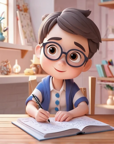 cute cartoon character,cute cartoon image,kids illustration,tutor,child's diary,cartoon doctor,tutoring,child with a book,animated cartoon,writing-book,learn to write,reading glasses,author,animator,agnes,illustrator,scholar,children's paper,cartoon character,girl studying,Unique,3D,3D Character