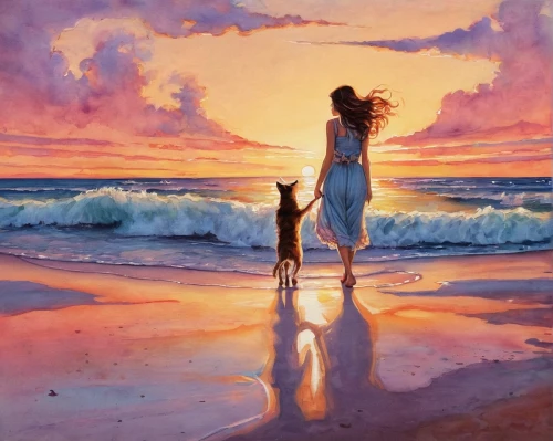 loving couple sunrise,walk on the beach,oil painting on canvas,oil painting,beach walk,sunset beach,pink beach,beach landscape,dream beach,tramonto,sunrise beach,beautiful beach,romantic scene,art painting,sunset,sun and sea,beautiful beaches,coast sunset,beach background,summer evening,Illustration,Abstract Fantasy,Abstract Fantasy 11