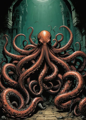 octopus,kraken,tentacles,giant squid,tentacle,cephalopod,octopus tentacles,fun octopus,calamari,god of the sea,cephalopods,sci fiction illustration,squid game card,octopus vector graphic,giant pacific octopus,gorgon,sea god,pink octopus,deep sea,silver octopus,Illustration,American Style,American Style 02