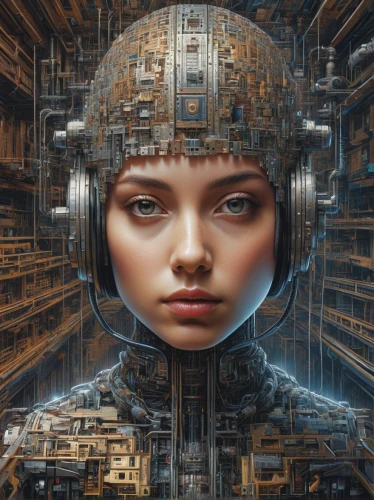 cybernetics,biomechanical,sci fiction illustration,panopticon,artificial intelligence,cyberspace,cyberpunk,humanoid,cyborg,scifi,science fiction,robotic,cyber,neural network,circuitry,women in technology,robot eye,sci fi,science-fiction,electronic music,Illustration,Realistic Fantasy,Realistic Fantasy 44