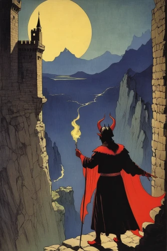 travel poster,dracula,vintage illustration,the pied piper of hamelin,heroic fantasy,italian poster,halloween poster,hans christian andersen,dracula castle,fantasia,hamelin,the night of kupala,spawn,count,devil,witch ban,game illustration,film poster,children's fairy tale,devil wall,Illustration,Japanese style,Japanese Style 21