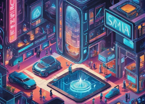 cyberpunk,colorful city,sci fiction illustration,cityscape,metropolis,isometric,fantasy city,cities,tokyo city,city blocks,dystopian,pixel cells,game illustration,intersection,futuristic,shanghai,shinjuku,urban,industries,futuristic landscape,Unique,3D,Isometric