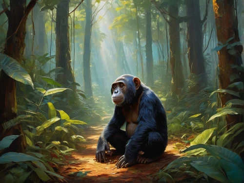 monkey island,bonobo,common chimpanzee,chimpanzee,gorilla,primate,ape,macaque,orangutan,capuchin,tarzan,primates,endangered,kong,forest animal,great apes,tamarin,orang utan,forest animals,druid grove,Conceptual Art,Fantasy,Fantasy 15