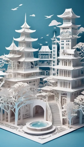 paper art,chinese architecture,asian architecture,japanese architecture,3d fantasy,japanese wave paper,fantasy city,forbidden palace,chinese temple,building sets,ancient city,hall of supreme harmony,chinese background,bird kingdom,chinese art,white temple,blue and white china,snow roof,chinese style,paper ship,Unique,Paper Cuts,Paper Cuts 03