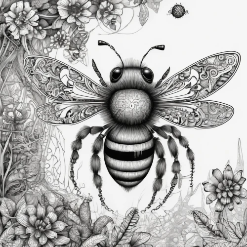 drawing bee,gray sandy bee,bee,western honey bee,apis mellifera,wild bee,honeybee,honey bee,megachilidae,bee friend,pollinator,bumble-bee,bees,bee pollen,eastern wood-bee,honeybees,pollinate,honey bees,pollination,fur bee,Illustration,Black and White,Black and White 11