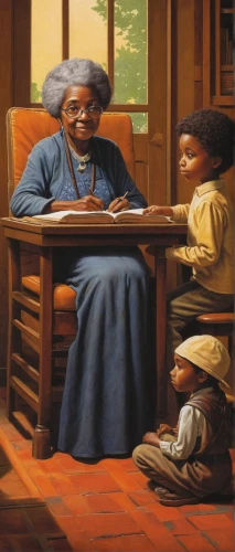 church painting,jackie robinson,contemporary witnesses,mahogany family,grandparent,oil on canvas,african american woman,grandparents,grandmother,oil painting on canvas,african american kids,nanny,grandma,sermon,granny,child is sitting,afro-american,children studying,juneteenth,grama,Conceptual Art,Sci-Fi,Sci-Fi 15