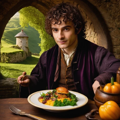 hobbiton,hobbit,irish stew,cookery,benedict herb,braising,potatoes with pumpkin,lancashire cheese,cooking book cover,british cuisine,yorkshire pudding,stew,mystic light food photography,pumpkin soup,navarin,daube,minestrone,coddle,chamber pot,cream of pumpkin soup,Art,Classical Oil Painting,Classical Oil Painting 22