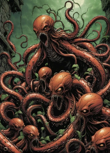 kraken,giant squid,octopus,tentacles,cephalopods,cephalopod,octopus tentacles,tentacle,calamari,giant pacific octopus,sea monsters,sci fiction illustration,polyp,fun octopus,the thing,squid rings,greed,gorgon,medusa gorgon,deep sea diving,Illustration,American Style,American Style 02