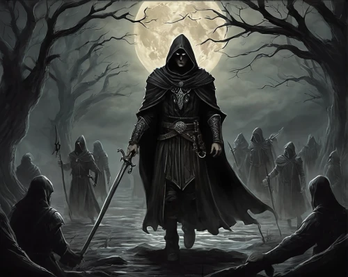 grimm reaper,grim reaper,hooded man,dance of death,reaper,undead warlock,pall-bearer,blackmetal,death god,carpathian,danse macabre,angel of death,dark art,scythe,black shepherd,the wanderer,dark elf,assassin,massively multiplayer online role-playing game,dark gothic mood,Conceptual Art,Fantasy,Fantasy 34
