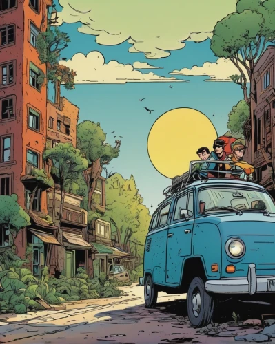 vwbus,station wagon-station wagon,ford prefect,moon car,roof rack,mobile home,vanagon,city car,digital nomads,parked car,commute,travel van,travel trailer poster,carsharing,woody car,cinquecento,post apocalyptic,taxi,the road,fiat 600,Illustration,Vector,Vector 11