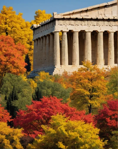 hellas,parthenon,the parthenon,ancient greek temple,athens,fall landscape,fall foliage,colors of autumn,european beech,nimes,autumn trees,deciduous trees,autumn colors,autumn landscape,autumn scenery,hellenic,autumn background,september in rome,greek temple,athenian,Art,Classical Oil Painting,Classical Oil Painting 07