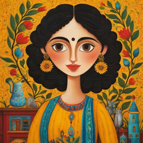 indian art,radha,indian woman,sari,portrait of a girl,indian girl,rangoli,khokhloma painting,jaya,krishna,girl in a wreath,frida,khamsa,lakshmi,persian,girl with bread-and-butter,mystical portrait of a girl,premier padmini,rajasthan,indian,Illustration,Abstract Fantasy,Abstract Fantasy 12