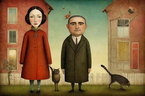 american gothic,grant wood,man and wife,vintage man and woman,man and woman,girl with dog,two people,old couple,cloves schwindl inge,ventriloquist,arrowroot family,nettle family,kennel club,surrealism,gothic portrait,folk art,boy and dog,couple boy and girl owl,grandparents,poppy family,Illustration,Realistic Fantasy,Realistic Fantasy 35