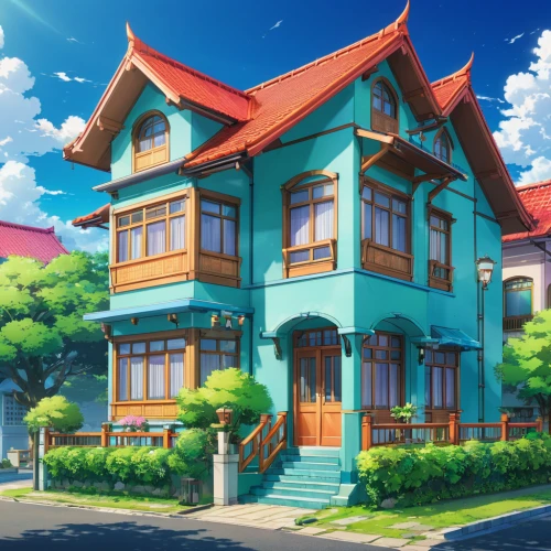 studio ghibli,house painting,apartment house,victorian house,beautiful home,tsumugi kotobuki k-on,houses clipart,residential,two story house,little house,house silhouette,private house,home landscape,residential house,house,small house,house by the water,lonely house,summer cottage,country house,Illustration,Japanese style,Japanese Style 03