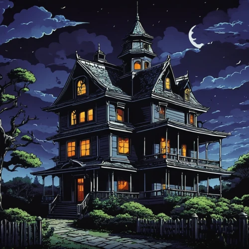 witch house,witch's house,house silhouette,studio ghibli,the haunted house,haunted house,halloween background,halloween poster,lonely house,halloween wallpaper,ghost castle,halloween illustration,victorian house,halloween scene,haunted castle,house painting,halloween and horror,creepy house,haunted,houses clipart,Illustration,Japanese style,Japanese Style 11