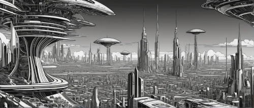 futuristic landscape,post-apocalyptic landscape,sci fiction illustration,sci fi,metropolis,scifi,sci - fi,sci-fi,destroyed city,alien planet,futuristic architecture,alien world,dystopian,terraforming,fantasy city,post apocalyptic,science-fiction,dystopia,city cities,urbanization,Illustration,Black and White,Black and White 21