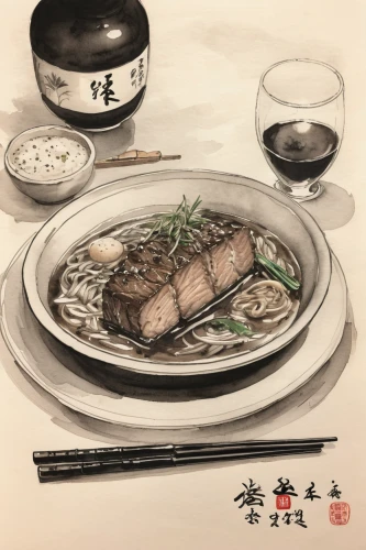 soba,soba noodles,chinaware,japanese cuisine,huaiyang cuisine,oriental painting,taiwanese cuisine,traditional food,鲁肉饭,dinnerware set,anhui cuisine,chinese cuisine,udon,okinawa soba,tableware,japanese art,japanese noodles,chinese restaurant,japanese meal,japanese restaurant,Illustration,Paper based,Paper Based 30