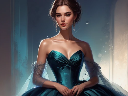 ball gown,cinderella,victorian lady,evening dress,fantasy portrait,digital painting,elsa,girl in a long dress,world digital painting,blue enchantress,lady of the night,elegant,jane austen,gown,a girl in a dress,fairy tale character,jasmine blue,vesper,debutante,blue dress,Conceptual Art,Fantasy,Fantasy 17