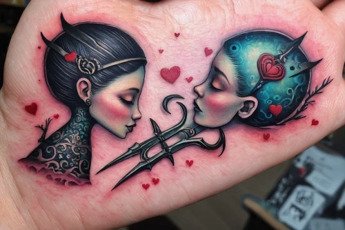 two hearts,tattoo artist,girl kiss,tattoo girl,couple in love,tattoo,heart in hand,lotus hearts,painted hearts,lovers,heart design,amorous,with tattoo,tattoos,yinyang,heart lock,handing love,for lovebirds,queen of hearts,tattoo expo,Illustration,Abstract Fantasy,Abstract Fantasy 01