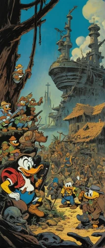 cartoon video game background,popeye village,cartoon forest,amphibious assault ship,scrapyard,bird kingdom,bird bird kingdom,shipwreck,rubber ducks,angry birds,mushroom island,scrap yard,gunkanjima,post-apocalyptic landscape,trash land,the disneyland resort,children's background,ship wreck,junkyard,monkey island,Illustration,Retro,Retro 18