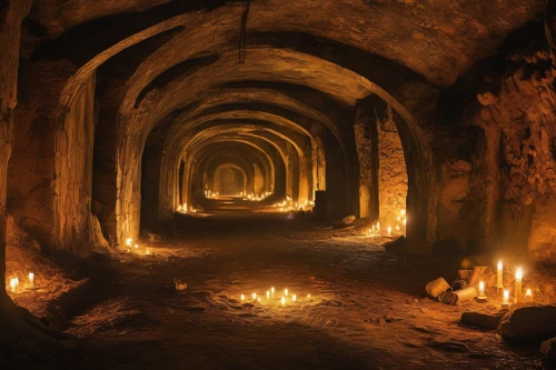 catacombs,herculaneum,wieliczka salt mine,cistern,salt mine,cellar,lava tube,chamber,wine cellar,crypt,the eternal flame,canal tunnel,dungeon,hollow way,hall of the fallen,buddhist hell,caravansary,charcoal kiln,underground,gold mining,Conceptual Art,Fantasy,Fantasy 05