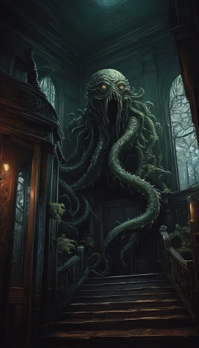 kraken,calamari,sci fiction illustration,tentacles,gorgon,octopus,cephalopod,medusa gorgon,deep sea,giant squid,apiarium,tentacle,game illustration,hall of the fallen,medusa,cg artwork,the threshold of the house,iridigorgia,supernatural creature,cuthulu,Illustration,Japanese style,Japanese Style 18