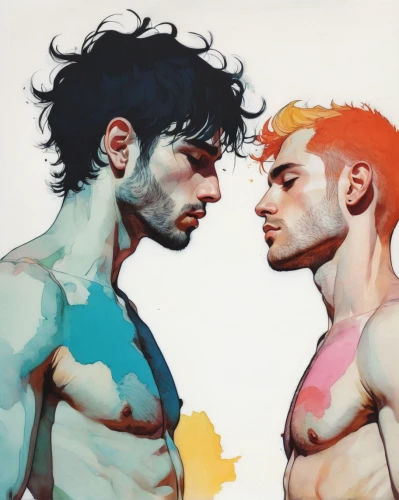 wrestlers,sparring,wrestler,stony,painted hearts,gay love,punch,confrontation,wrestle,three primary colors,opposites,glbt,boxers,gay couple,paint,fighters,artist color,gay pride,fight,pankration,Illustration,Paper based,Paper Based 19