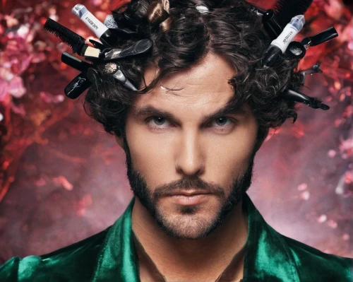 curlers,oleander,hair iron,crown of thorns,barberini,unicorn crown,photomontage,daemon,matador,berger picard,male elf,konstantin bow,crown-of-thorns,photoshop manipulation,male model,hairstyler,photo manipulation,laurel wreath,streampunk,lincoln blackwood,Illustration,Realistic Fantasy,Realistic Fantasy 02