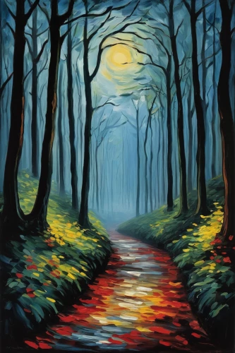 forest road,forest landscape,forest path,enchanted forest,forest of dreams,forest background,the mystical path,pathway,tree lined path,hollow way,oil painting on canvas,night scene,birch alley,art painting,forest glade,deciduous forest,tree lined lane,birch forest,moonlit night,forest walk,Art,Artistic Painting,Artistic Painting 37