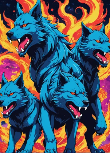 wolves,fire background,werewolves,two wolves,color dogs,wolf,howling wolf,howl,wolf pack,nine-tailed,red blue wallpaper,constellation wolf,wallpaper,raging dogs,wallpapers,art background,vector illustration,canines,would a background,werewolf,Illustration,Japanese style,Japanese Style 04