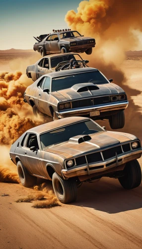 american muscle cars,mad max,desert racing,dodge dynasty,plymouth duster,muscle car cartoon,dodge challenger,convoy,shelby charger,desert safari,desert run,muscle car,mustang tails,ghost car rally,ford mustang mach 1,plymouth barracuda,hotrods,wild west,dodge charger,american classic cars,Conceptual Art,Oil color,Oil Color 19