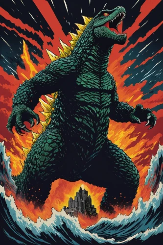 godzilla,kong,king kong,dragon of earth,nature's wrath,alligator,jurassic,god of the sea,tyrannosaurus,gator,saurian,eruption,landmannahellir,crocodile,dinosaur,trex,dinosaruio,doomsday,marine iguana,tyrannosaurus rex,Art,Artistic Painting,Artistic Painting 25